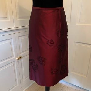 Ann Taylor Knee Length Maroon Silk Skirt